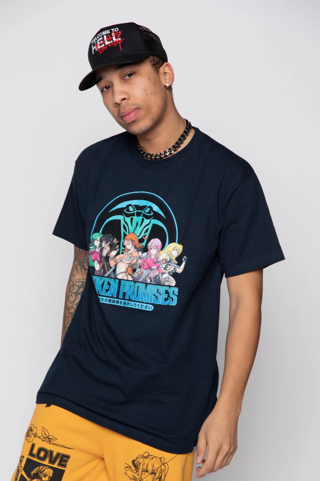 BROKEN PROMISES Let's Fight Tee Navy Shirts