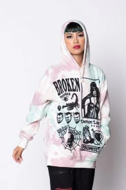 BROKEN PROMISES Demon Lover Hoodie White Tie Dye