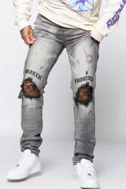 CASH Stitch And Rip Denim - Smoke Grey Bottoms