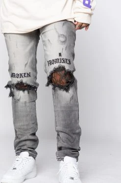 CASH Stitch And Rip Denim - Smoke Grey Bottoms