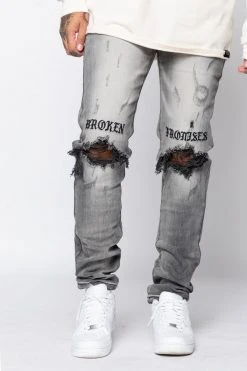 CASH Stitch And Rip Denim - Smoke Grey Bottoms