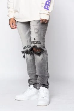 CASH Stitch And Rip Denim - Smoke Grey Bottoms