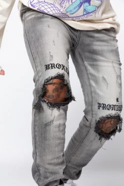 CASH Stitch And Rip Denim - Smoke Grey Bottoms