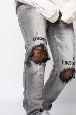 CASH Stitch And Rip Denim - Smoke Grey Bottoms