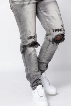 CASH Stitch And Rip Denim - Smoke Grey Bottoms