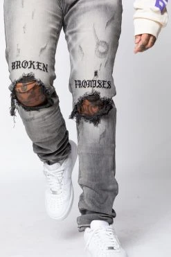 CASH Stitch And Rip Denim - Smoke Grey Bottoms