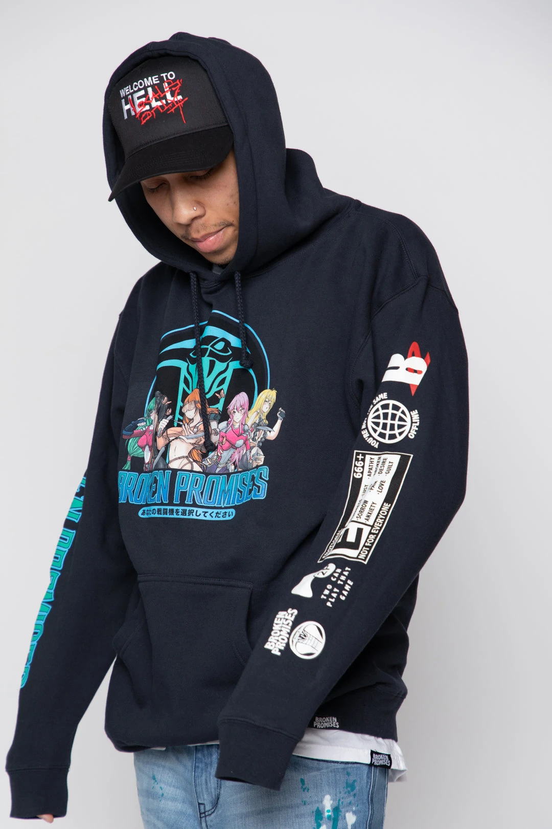 BROKEN PROMISES Let's Fight Hoodie Navy