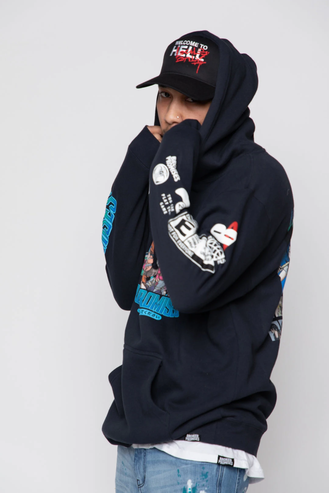 BROKEN PROMISES Let's Fight Hoodie Navy