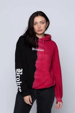 BROKEN PROMISES Tie Dye Hoodies Slogan Vintage Wash Split Dye Hoodie