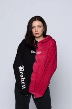 BROKEN PROMISES Tie Dye Hoodies Slogan Vintage Wash Split Dye Hoodie