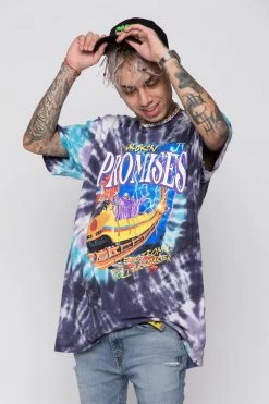 BROKEN PROMISES Up's And Down's Tie Dye Tee Purple