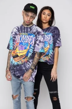 BROKEN PROMISES Up's And Down's Tie Dye Tee Purple