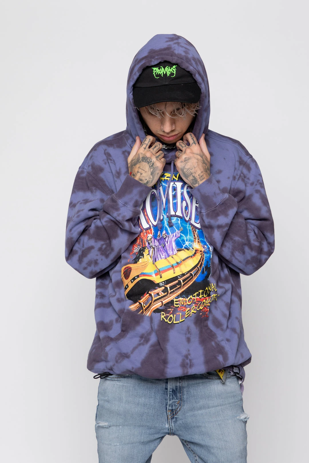 CASH Hoodies Up Down Tie Dye Hoodie Wash Blue