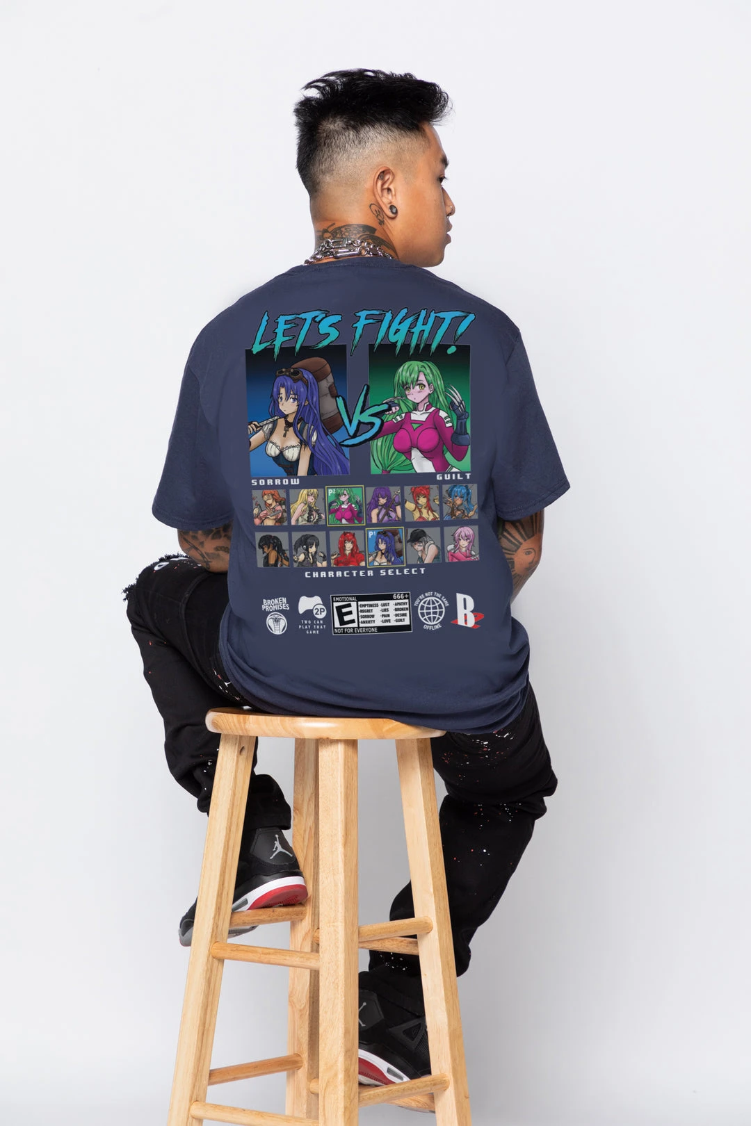 BROKEN PROMISES Let's Fight Tee Navy Shirts