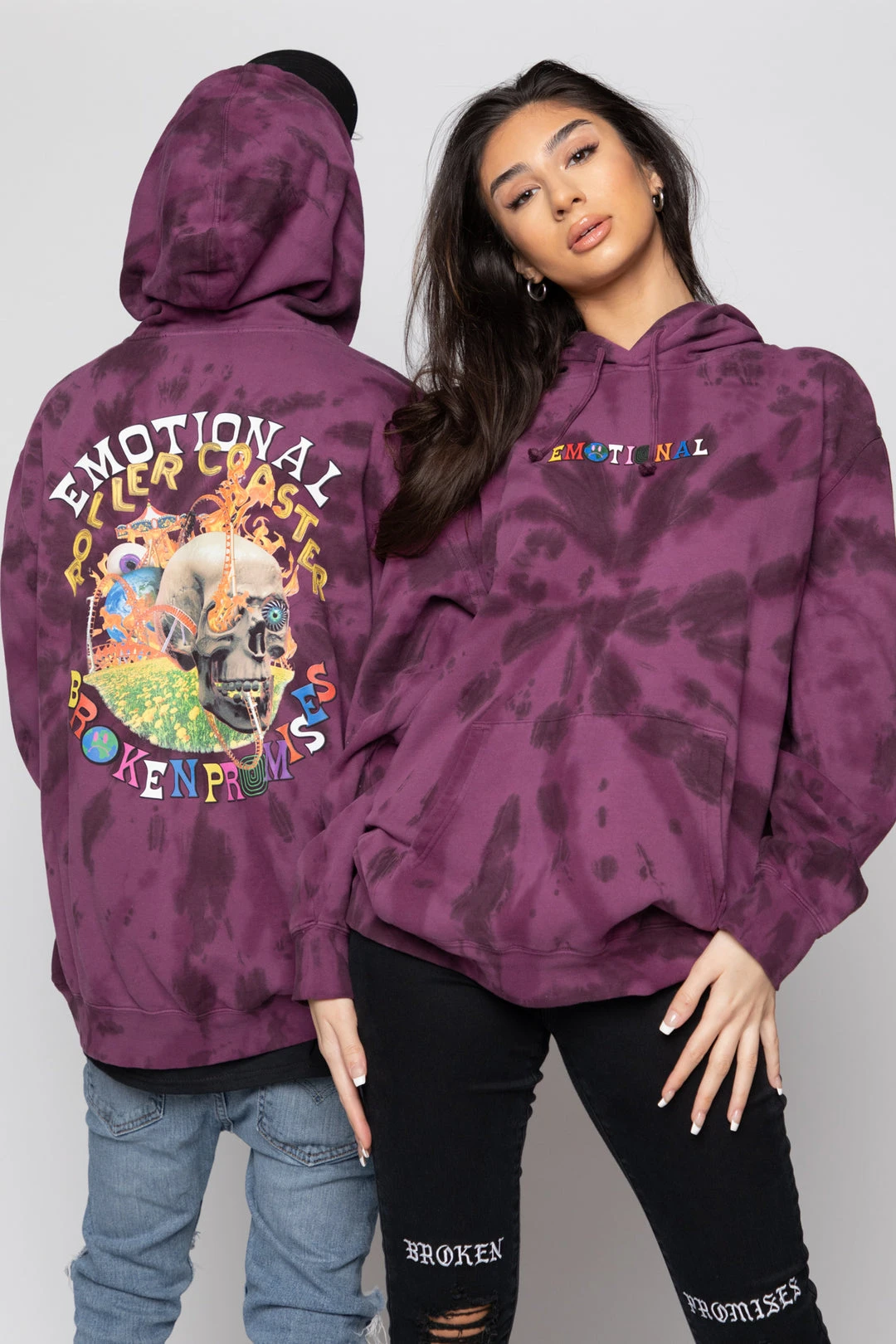 BROKEN PROMISES Hoodies Emotional Spiral Dye Hoodie Wash Purple