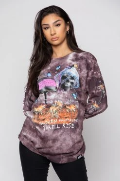 BROKEN PROMISES Shirts Thrill Ride Tie Dye Long Sleeve Purple