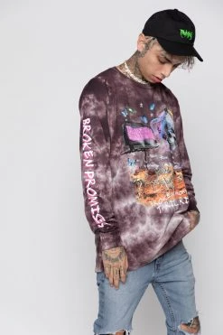 BROKEN PROMISES Shirts Thrill Ride Tie Dye Long Sleeve Purple