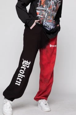 BROKEN PROMISES Split Dye Sweatpant Red/Black Bottoms
