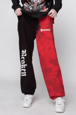 BROKEN PROMISES Split Dye Sweatpant Red/Black Bottoms