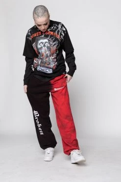 BROKEN PROMISES Split Dye Sweatpant Red/Black Bottoms