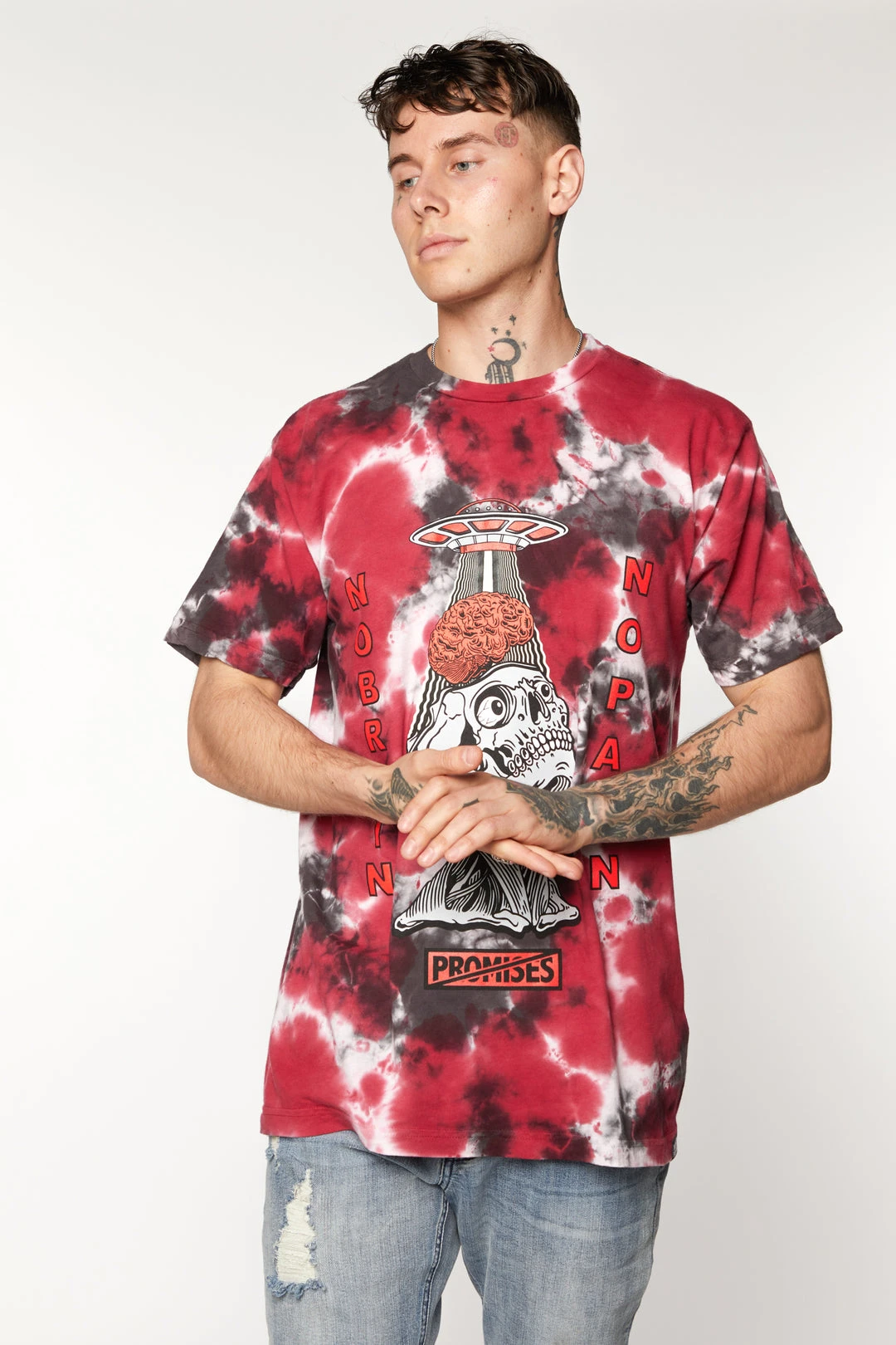 BROKEN PROMISES Brain Abduction Tie Dye Tee Red Shirts