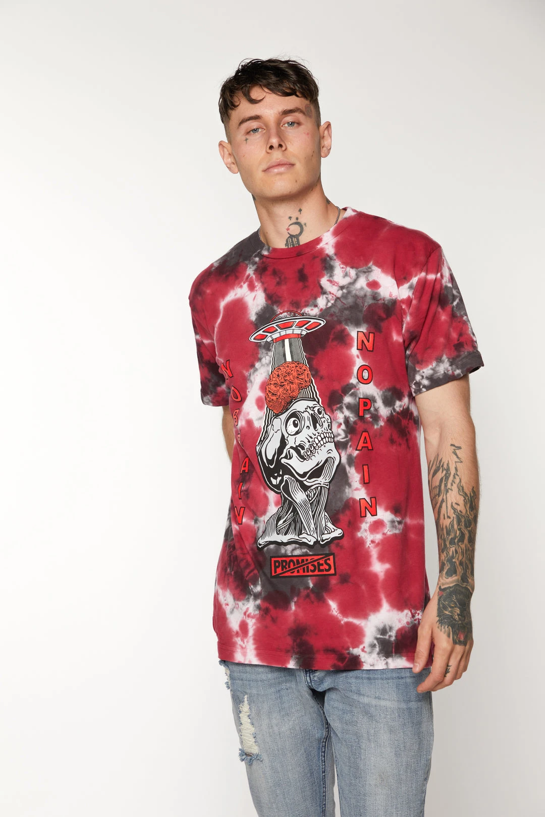 BROKEN PROMISES Brain Abduction Tie Dye Tee Red Shirts