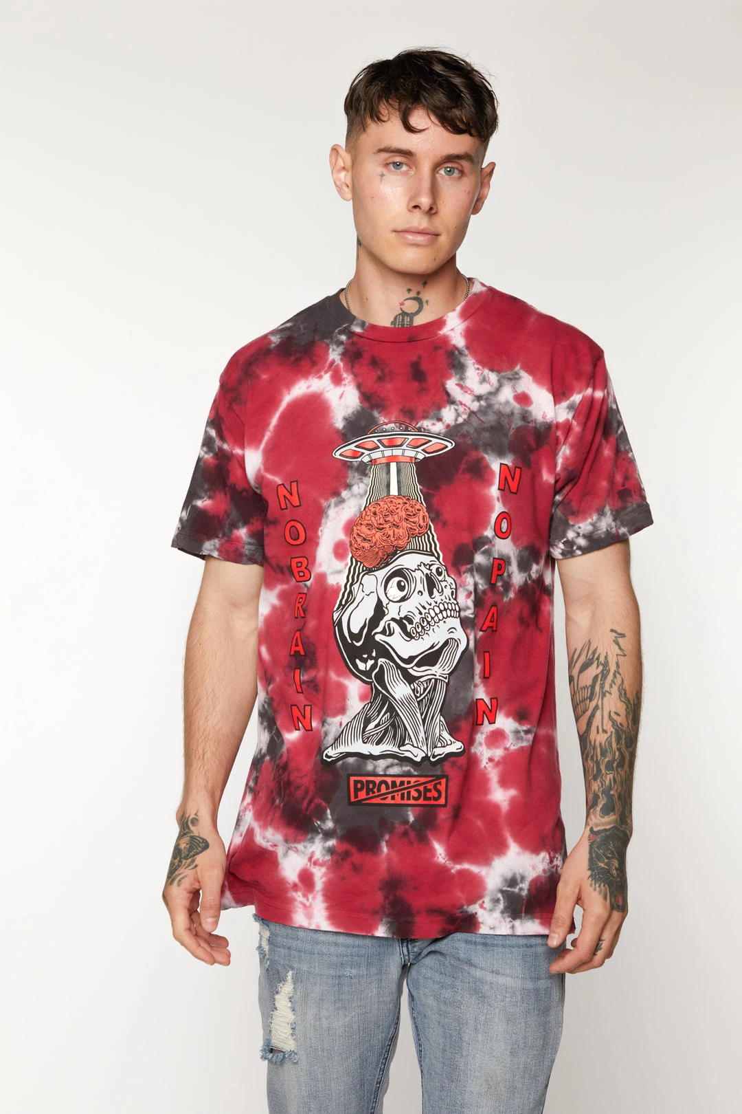 BROKEN PROMISES Brain Abduction Tie Dye Tee Red Shirts