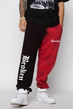 BROKEN PROMISES Split Dye Sweatpant Red/Black Bottoms