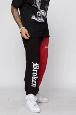 BROKEN PROMISES Split Dye Sweatpant Red/Black Bottoms
