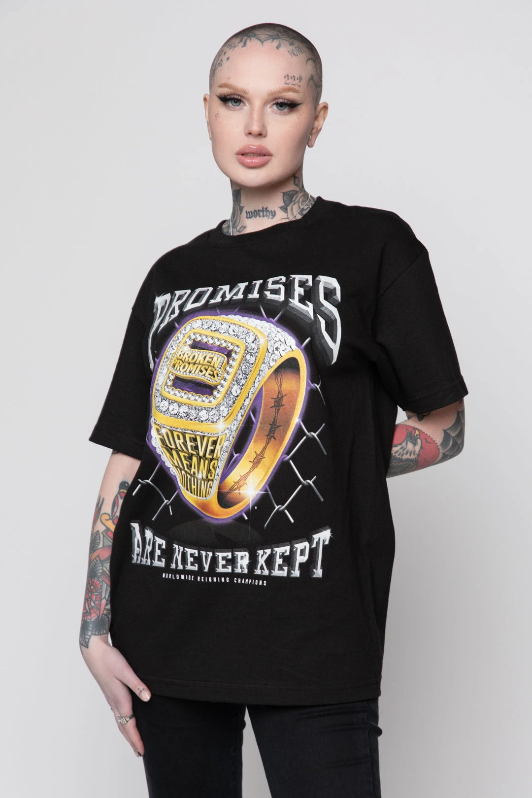 BROKEN PROMISES Shirts Champion Ring Tee Black