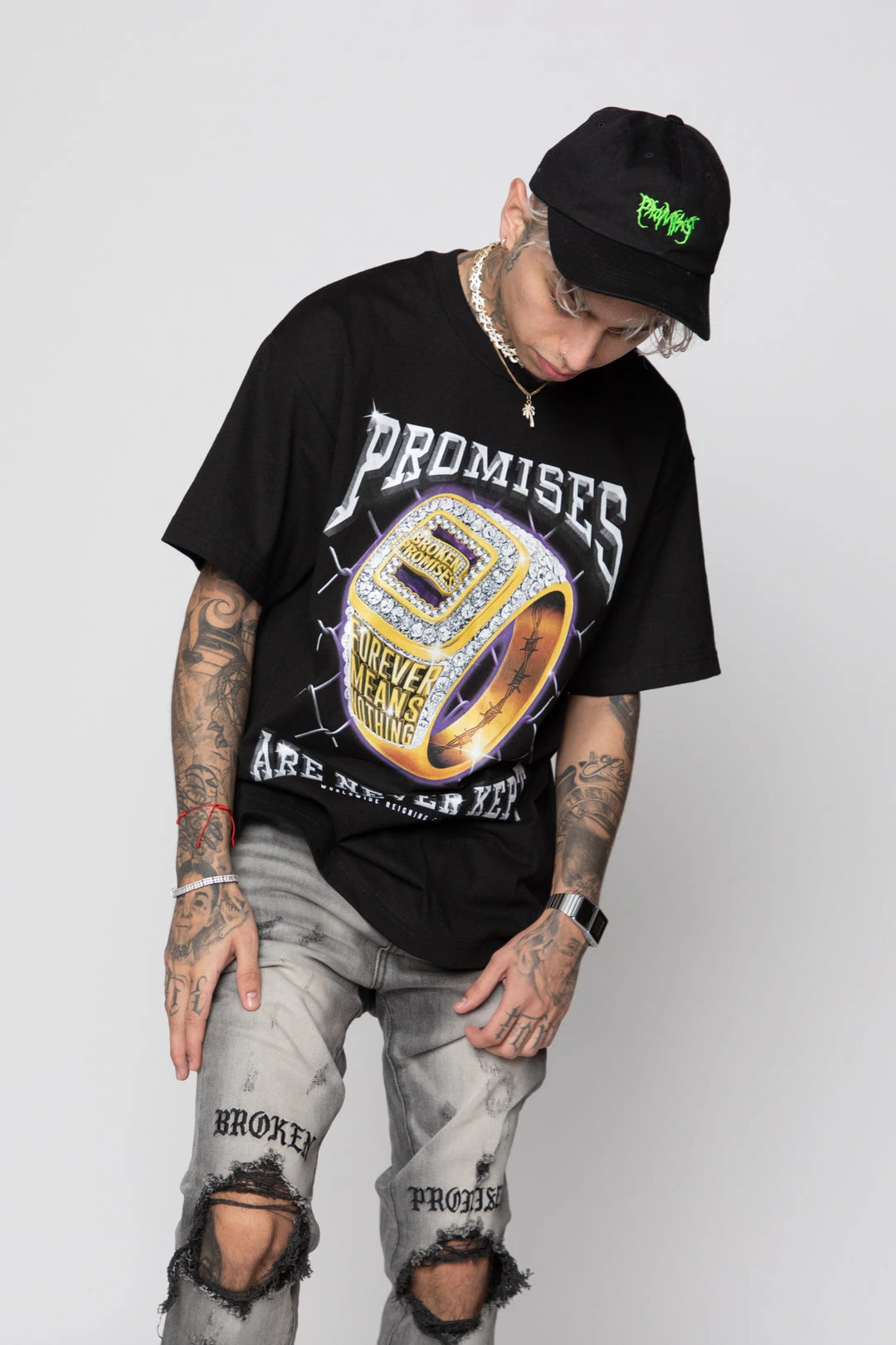 BROKEN PROMISES Shirts Champion Ring Tee Black