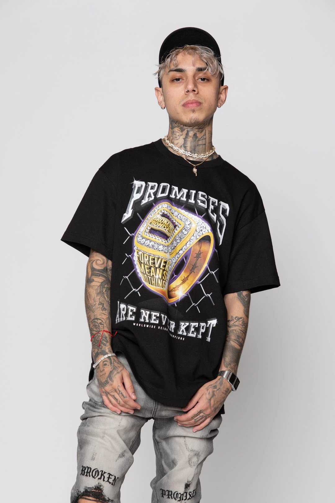 BROKEN PROMISES Shirts Champion Ring Tee Black