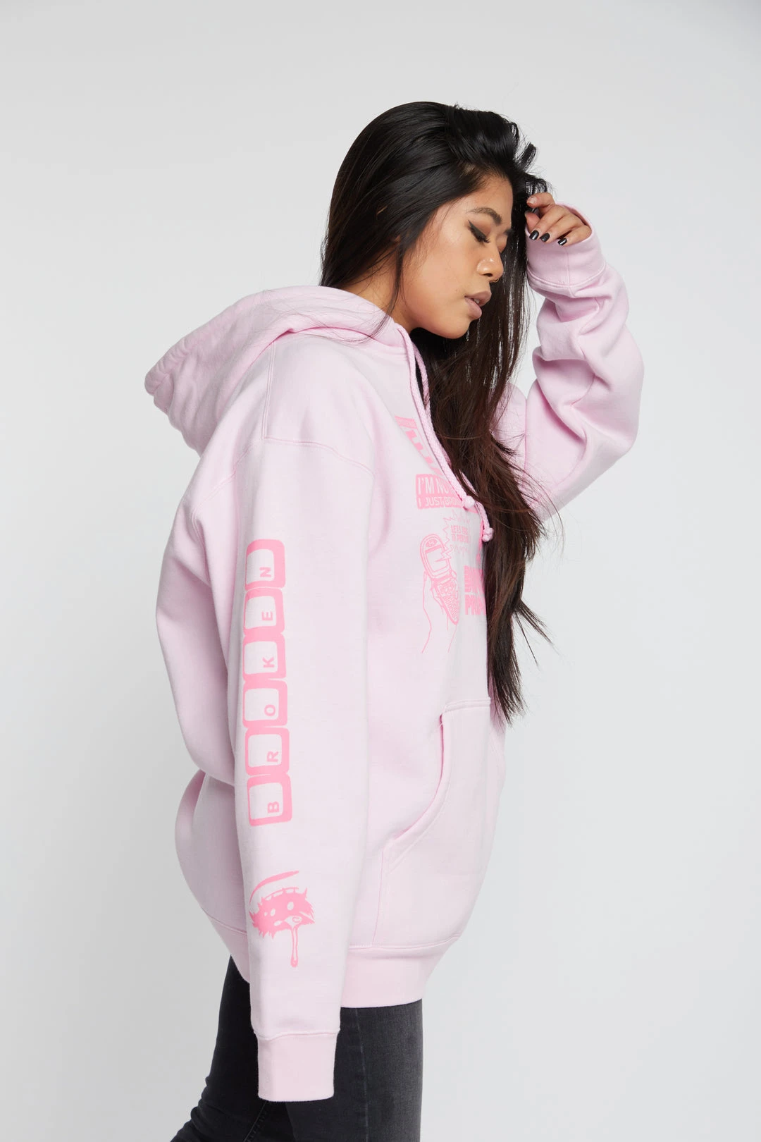 BROKEN PROMISES Don't Play Games Hoodie Pink Hoodies