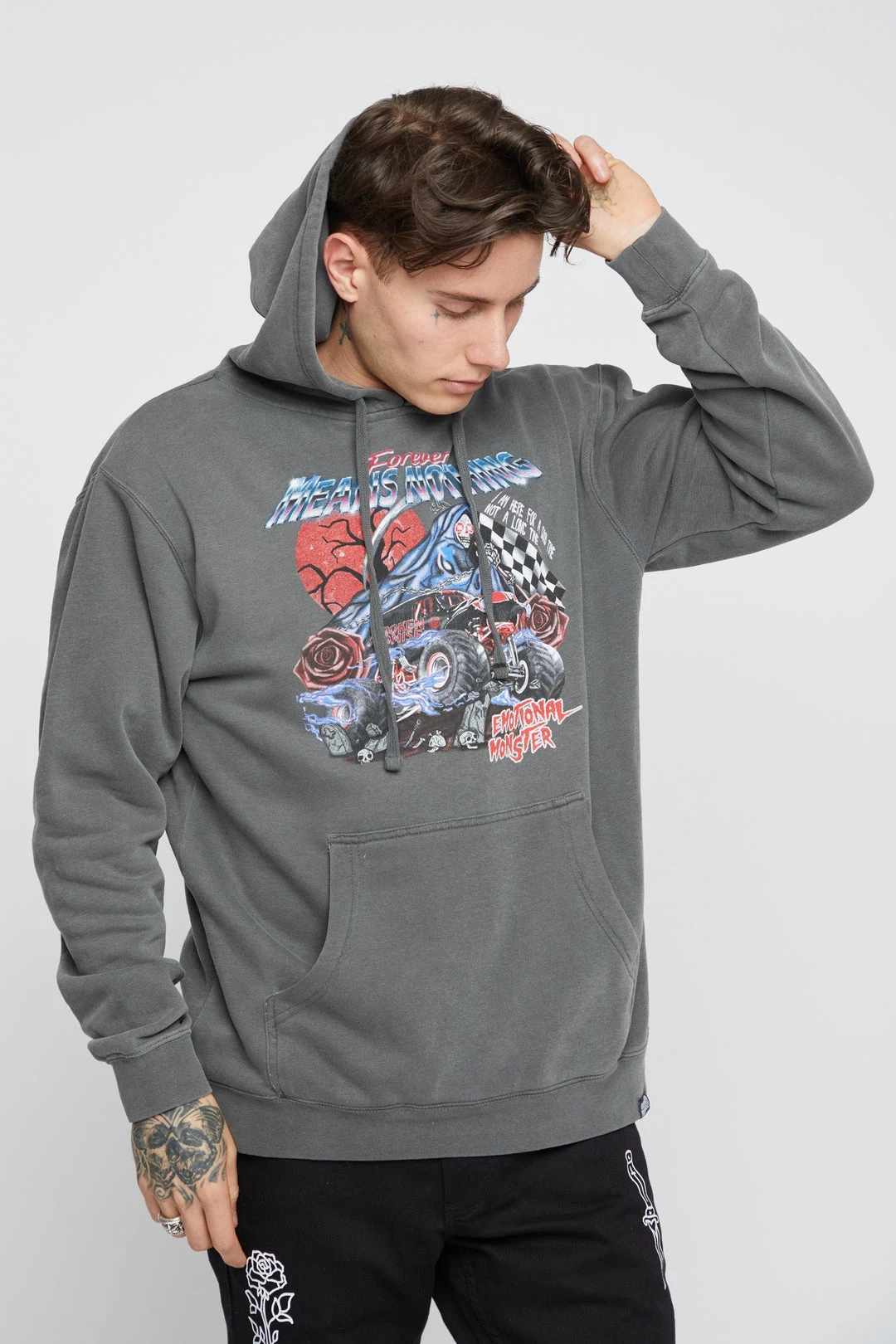 BROKEN PROMISES Not A Long Time Pigment Dye Hoodie