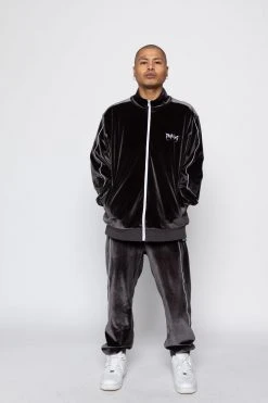 BROKEN PROMISES Sets Graveyard Velour Track Jacket - Charcoal