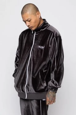 BROKEN PROMISES Sets Graveyard Velour Track Jacket - Charcoal