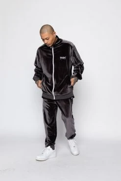 BROKEN PROMISES Graveyard Velour Track Pants - Charcoal Bottoms