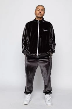 BROKEN PROMISES Sets Graveyard Velour Track Jacket - Charcoal