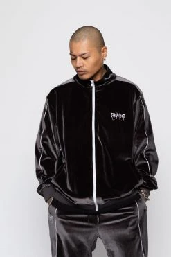 BROKEN PROMISES Sets Graveyard Velour Track Jacket - Charcoal