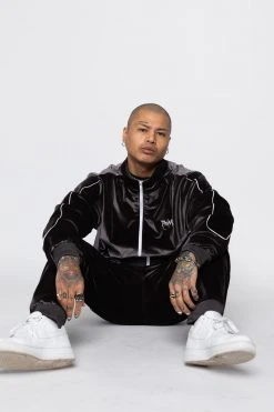 BROKEN PROMISES Sets Graveyard Velour Track Jacket - Charcoal