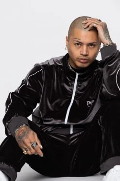 BROKEN PROMISES Sets Graveyard Velour Track Jacket - Charcoal