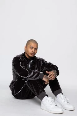 BROKEN PROMISES Sets Graveyard Velour Track Jacket - Charcoal