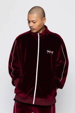 BROKEN PROMISES Sets Graveyard Velour Track Jacket - Maroon