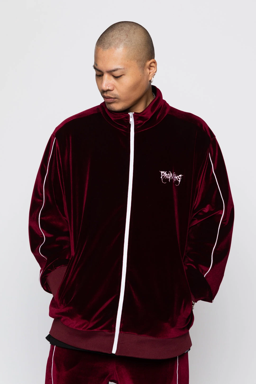 BROKEN PROMISES Sets Graveyard Velour Track Jacket - Maroon
