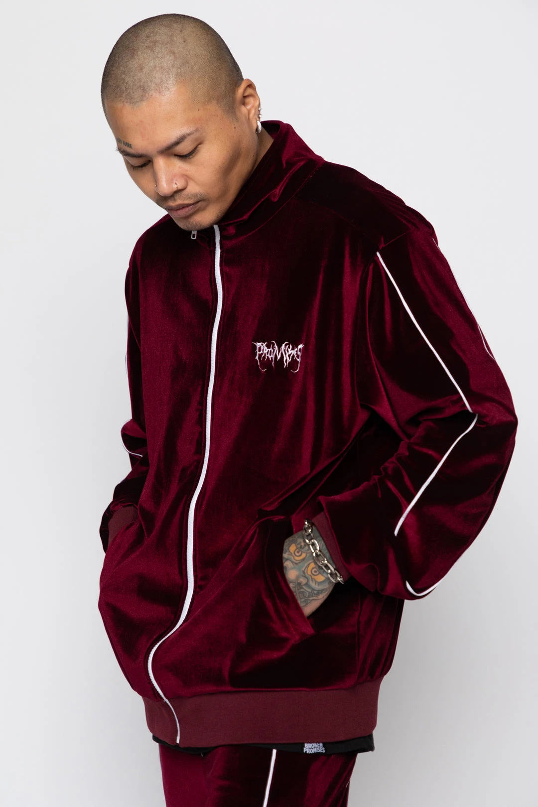 BROKEN PROMISES Sets Graveyard Velour Track Jacket - Maroon