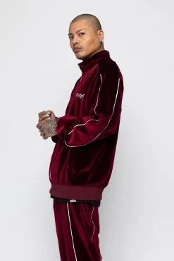 BROKEN PROMISES Sets Graveyard Velour Track Jacket - Maroon