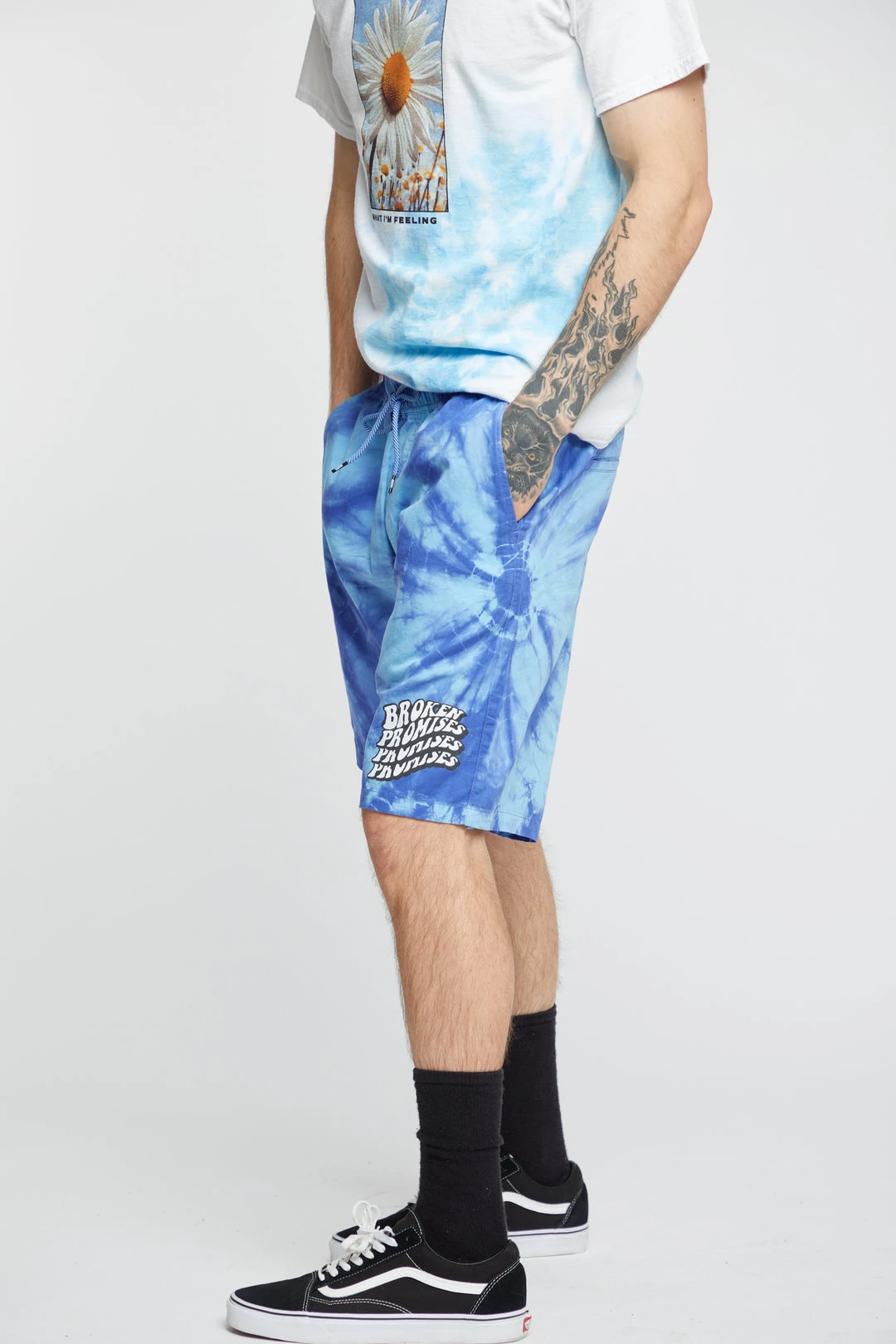 BROKEN PROMISES Bottoms Suspects Tie Dye Short Blue