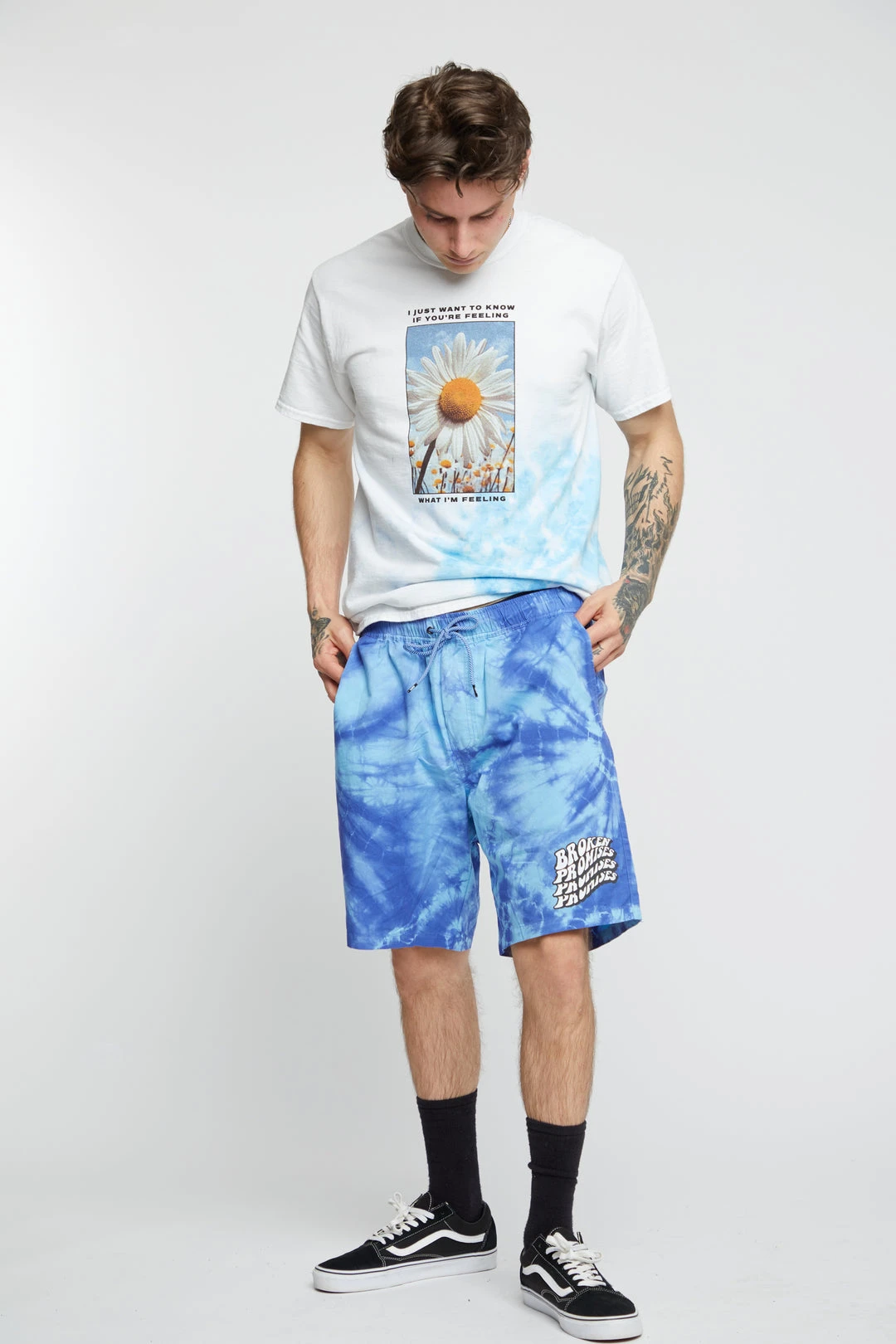 BROKEN PROMISES Bottoms Suspects Tie Dye Short Blue