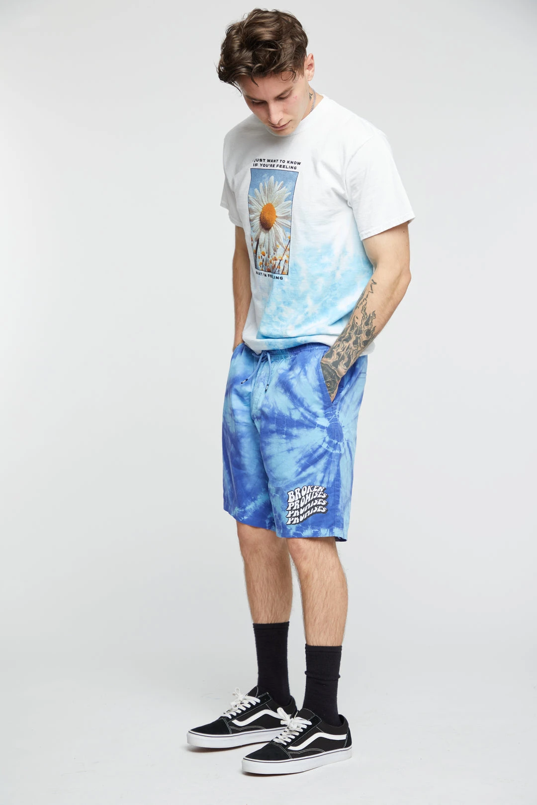 BROKEN PROMISES Bottoms Suspects Tie Dye Short Blue
