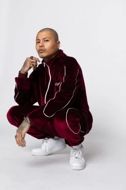 BROKEN PROMISES Sets Graveyard Velour Track Jacket - Maroon